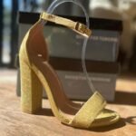 Gold Glitter Low Heeled Sandal
